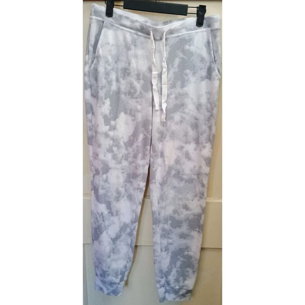2Liv Women's Gray White Tie Dye Jogger Sweatpants Size Medium Lounge Pants